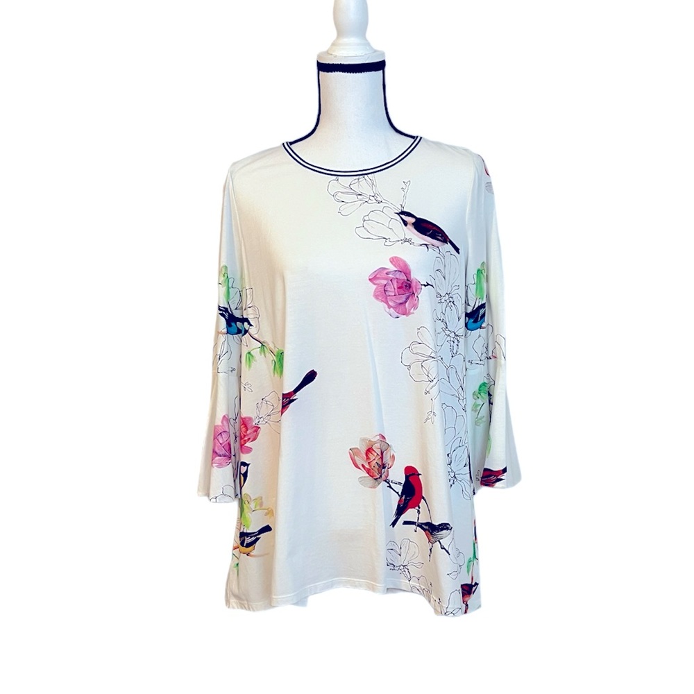 Elie Tahari Cotton Top with Birds Print.